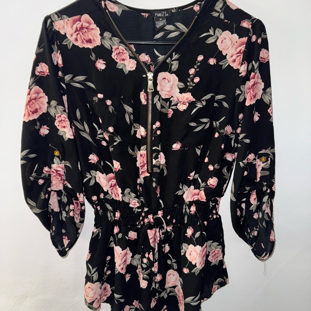 Rue21 Black and Pink Floral Blouse